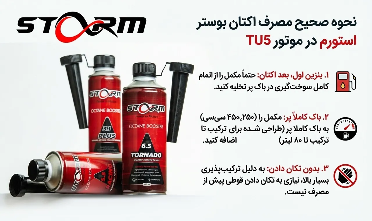 نحوه صحیح مصرف اکتان بوستر استورم در موتور TU5